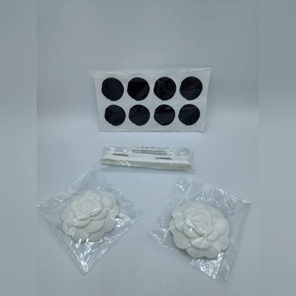 CHANEL Camellias Ribbon 4yd & CC Seal Stickers Set | Authentic Gift Packaging